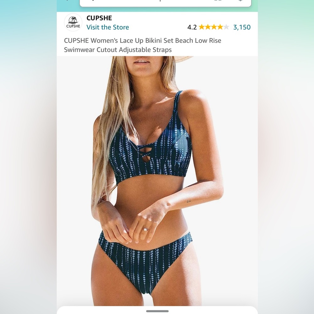 CUPSHE Lace Up Bikini Set Beach Low Rise Swimwear Cutout Adjustable Straps Small